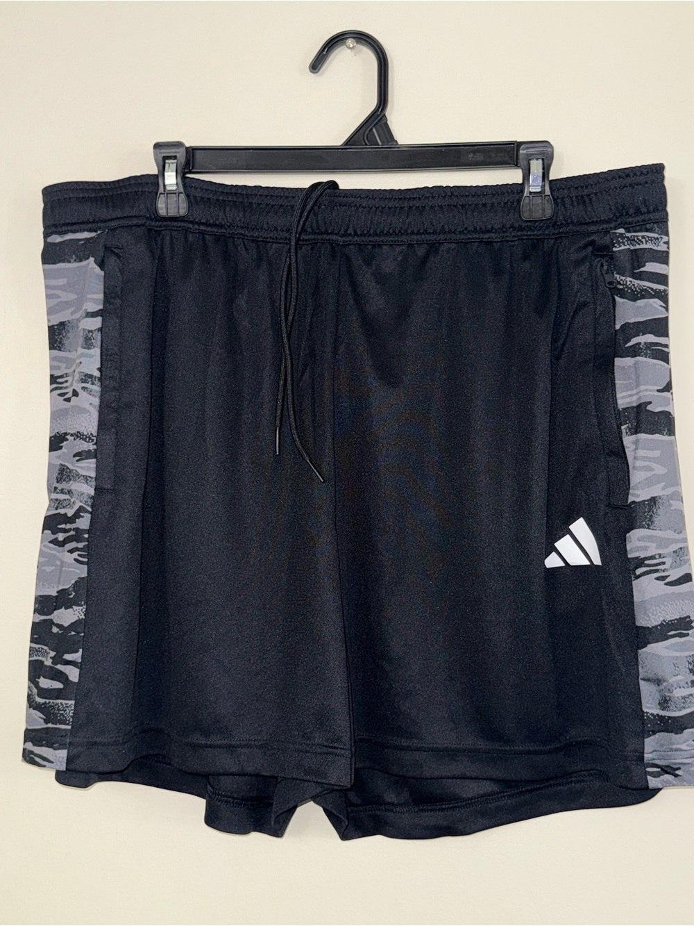 adidas Men's Black Athletic Shorts with Gray Camo Side Panels